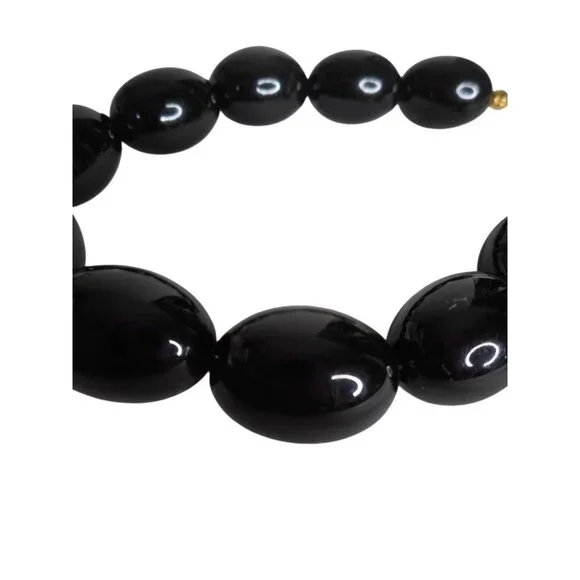 Vintage Estate Trifari Costume Black Chunky Bead bracelet 7" 1980s - Picture 2 of 3